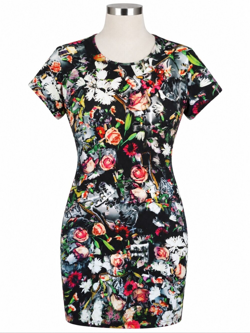 McQ Alexander McQueen Festival Floral Bodycon Mini Dress Black Multicolor XL
